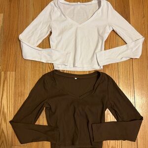 NEW white and brown crop tops size small